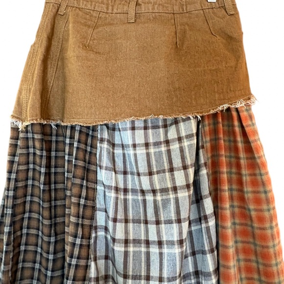 MICAS Western Patchwork Plaid Hi-Lo Skirt Raw Hem Boho Prairie Size L - Picture 6 of 10